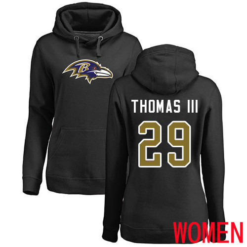 Baltimore Ravens Black Women Earl Thomas III Name and Number Logo NFL Football 29 Pullover Hoodie Sweatshirt